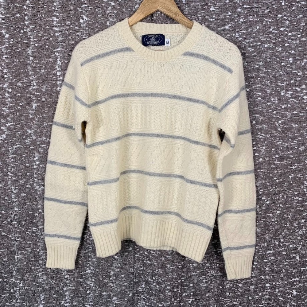 Vintage North Harbour Striped Knit Pullover Sweater Shetland Wool Men's Medium